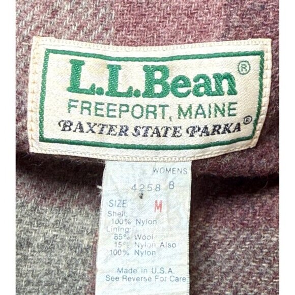 VTG LL Bean Womens M Baxter State Parka Hooded Rain Coat Pink Wool Lined USA - Picture 3 of 10